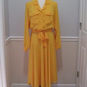 Vintage Sunshine Starshine Yellow Belted Midi Shirt Dress sz 10